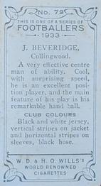 1933 Wills's Victorian Footballers (Small) #79 John Beveridge Back